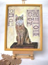 Tableau d'un chat abyssin d'inspiration Egypte antique. 