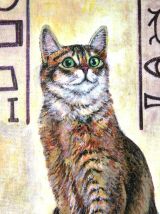 Tableau d'un chat abyssin d'inspiration Egypte antique. 