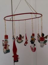 Mobile couronne de suspensions ornements bois noël vintage