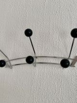 Portemanteau vintage 1960 argenté 6 patères boules bois noir