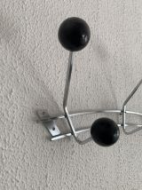 Portemanteau vintage 1960 argenté 6 patères boules bois noir