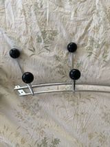 Portemanteau vintage 1960 argenté 6 patères boules bois noir