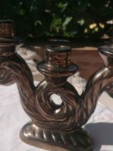 Paire de chandeliers Vallauris noir métallisé 