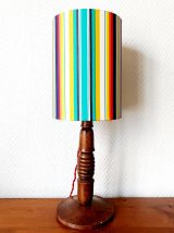 Lampe en bois tourné et abat-jour sur mesure vintage 