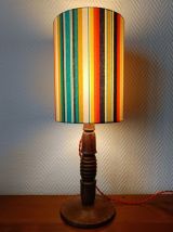 Lampe en bois tourné et abat-jour sur mesure vintage 