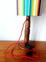 Lampe en bois tourné et abat-jour sur mesure vintage 