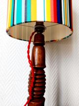 Lampe en bois tourné et abat-jour sur mesure vintage 