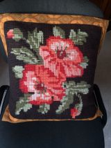 Housse de coussin années 70 en canevas
