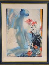 lithographie originale signée numérotée ‘’Nu Aux Dahlias’’ 