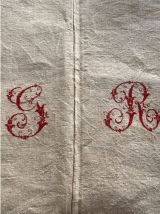 Ancien drap en chanvre avec monogramme