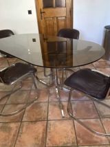 Table Roche Bobois.1970. Acier chromé. 195x95.