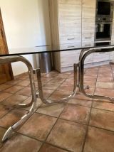 Table Roche Bobois.1970. Acier chromé. 195x95.