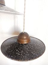 Paire de suspensions industrielles en tôle émaillée vintage 