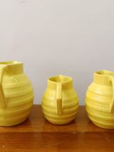 3 pichets Orchies art déco en céramique jaune 