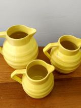 3 pichets Orchies art déco en céramique jaune 