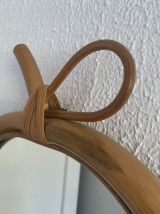 Miroir vintage 1960 pomme rotin osier bambou - 32 x 35 cm