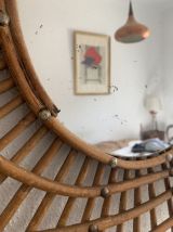 Miroir vintage 1960 soleil rotin style ORTF spirale oeil - 9