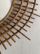 Miroir vintage 1960 soleil rotin style ORTF spirale oeil - 9