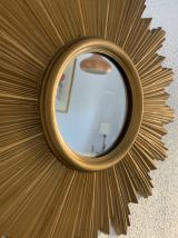 Miroir vintage 1970 soleil plastique doré - 44 cm