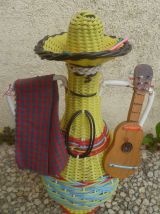 Bouteille en verre VIRESA , scoubidou , vintage