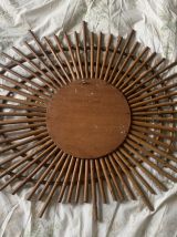 Miroir vintage 1960 soleil rotin style ORTF spirale - 80 x 6