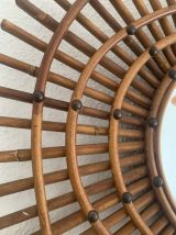Miroir vintage 1960 soleil rotin style ORTF spirale - 80 x 6