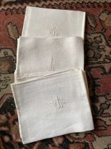 6 serviettes de table fil de coton damassé monogramme SL.