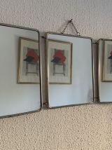 Miroir vintage 1950 triptyque barbier coiffeuse brique - 27 