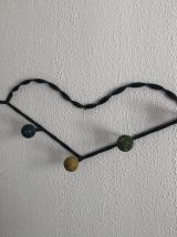 Portemanteau vintage 1960 coeur 5 patères boules bois - 60 c