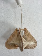 Suspension vintage 1960 scandinave lustre fil et bois - 23 x