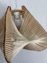 Suspension vintage 1960 scandinave lustre fil et bois - 23 x