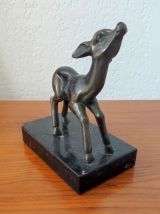 Ancien Serre Livres Faon en Régule sur Marbre