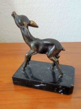 Ancien Serre Livres Faon en Régule sur Marbre