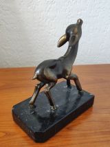 Ancien Serre Livres Faon en Régule sur Marbre