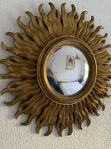 Miroir vintage 1960 soleil oeil de sorcière or bombé - 48 cm