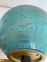 Globe vintage 1967 terrestre Taride tripode doré verre mappe