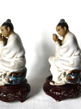 Lot de 2 joueurs de flute, musiciens asiatiques vintage