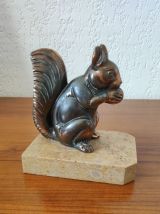 Ancien Serre Livres Ecureuil en Régule sur Marbre - Art Déco