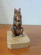 Ancien Serre Livres Ecureuil en Régule sur Marbre - Art Déco