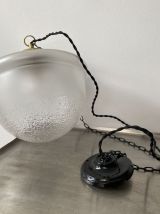 ANCIENNE LAMPE SUSPENSION DEMI-SPHERE XL ART-DECO VINTAGE