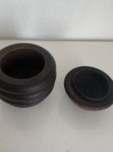 Pot à tabac vintage 1930 tabatière bois sculpté pipe - 15 x 