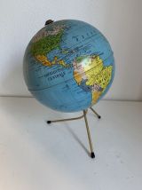 Globe vintage 1960 terrestre doré Taride tripode mappemonde 