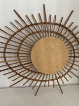 Miroir vintage 1960 soleil rotin osier ORTF spirale design -