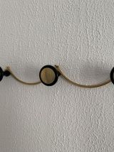 Portemanteau vintage 1960 mural doré noir 3 patères - 45 x 7