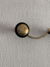 Portemanteau vintage 1960 mural doré noir 3 patères - 45 x 7