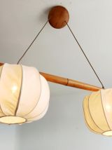 Suspension scandinave vintage, bois et tissu 