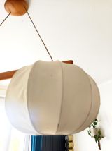 Suspension scandinave vintage, bois et tissu 