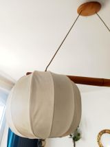 Suspension scandinave vintage, bois et tissu 