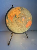 Globe vintage 1969 terrestre tripode verre Taride mappemonde