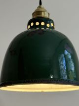 ANCIENNE SUSPENSION D’ATELIER EMAILLEE VERTE INDUSTRIELLE